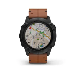 Garmin Fénix 6X Sapphire, Black DLC, Chestnut Leather Band