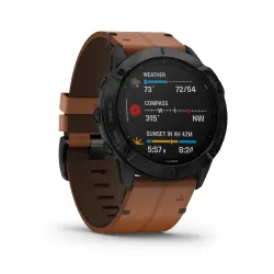 Garmin Fénix 6X Sapphire, Black DLC, Chestnut Leather Band