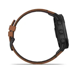 Garmin Fénix 6X Sapphire, Black DLC, Chestnut Leather Band
