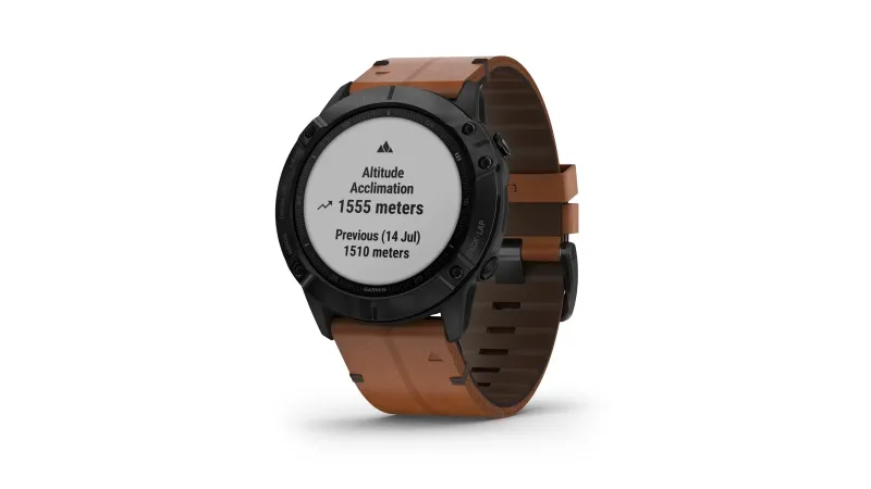 Garmin Fénix 6X Sapphire, Black DLC, Chestnut Leather Band