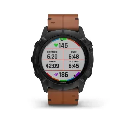 Garmin Fénix 6X Sapphire, Black DLC, Chestnut Leather Band