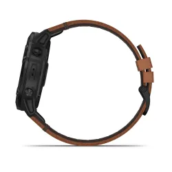 Garmin Fénix 6X Sapphire, Black DLC, Chestnut Leather Band